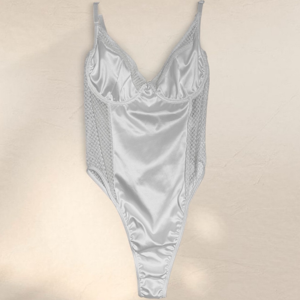 Nasty Gal white mesh and satin panelled bodysuit